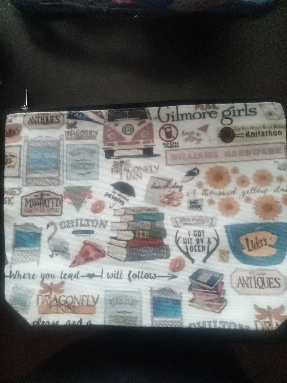 Gilmore Girls Patterned Cosmetic Bag- White Background